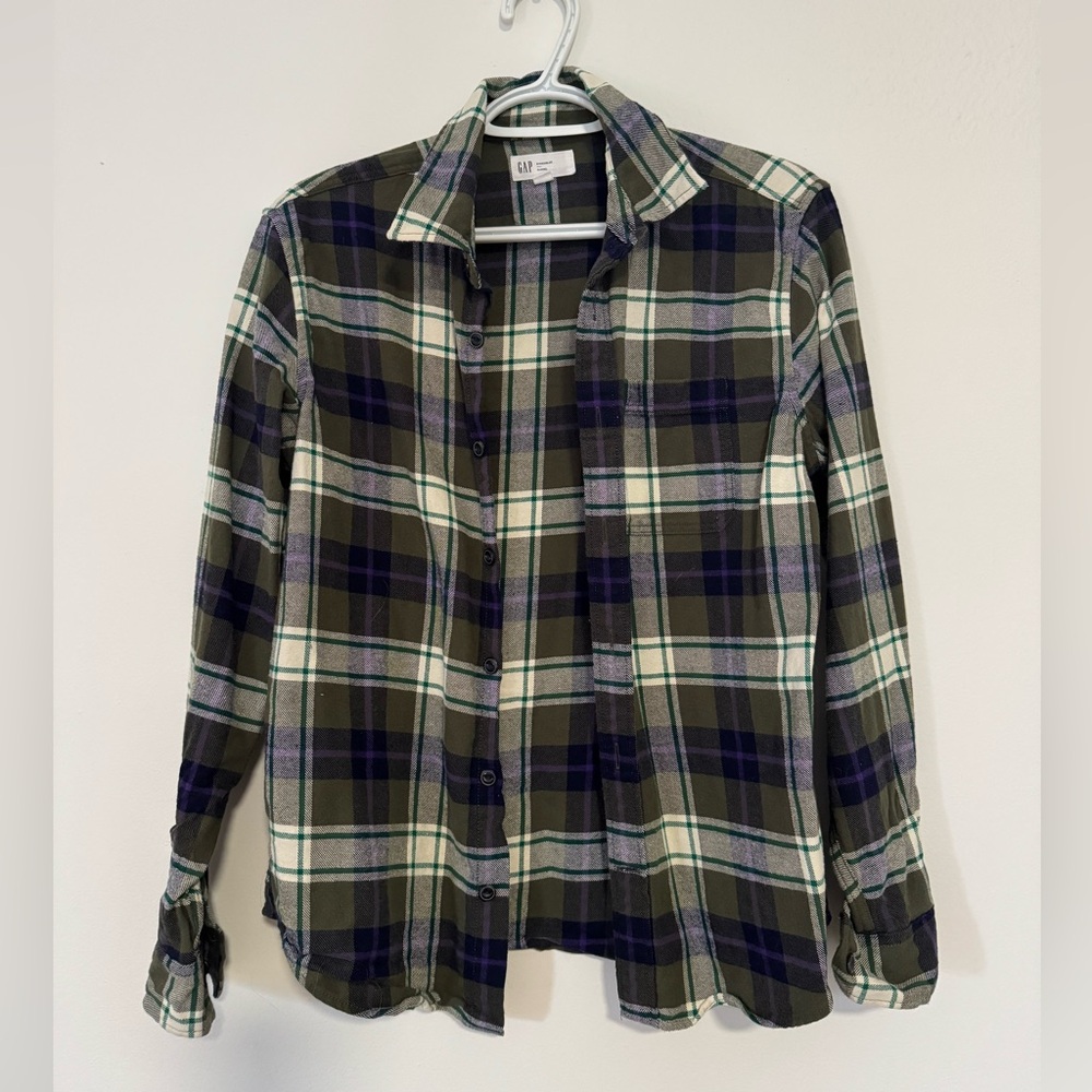 GAP Men's Casual Plaid Shirt - Green and Purple